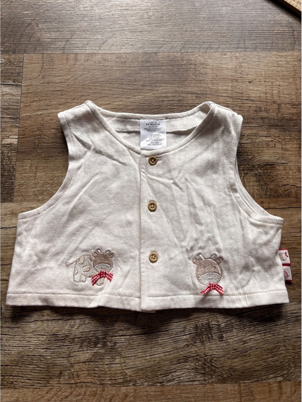 Baby Vest Size Large 6/9 Months White Cotton with Cute Animal Embroidery - Picture 1 of 4